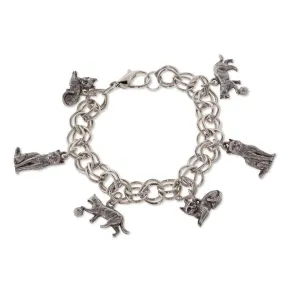 1928 Jewelry Pewter 6 Cat Charm Bracelet 1928 Jewelry