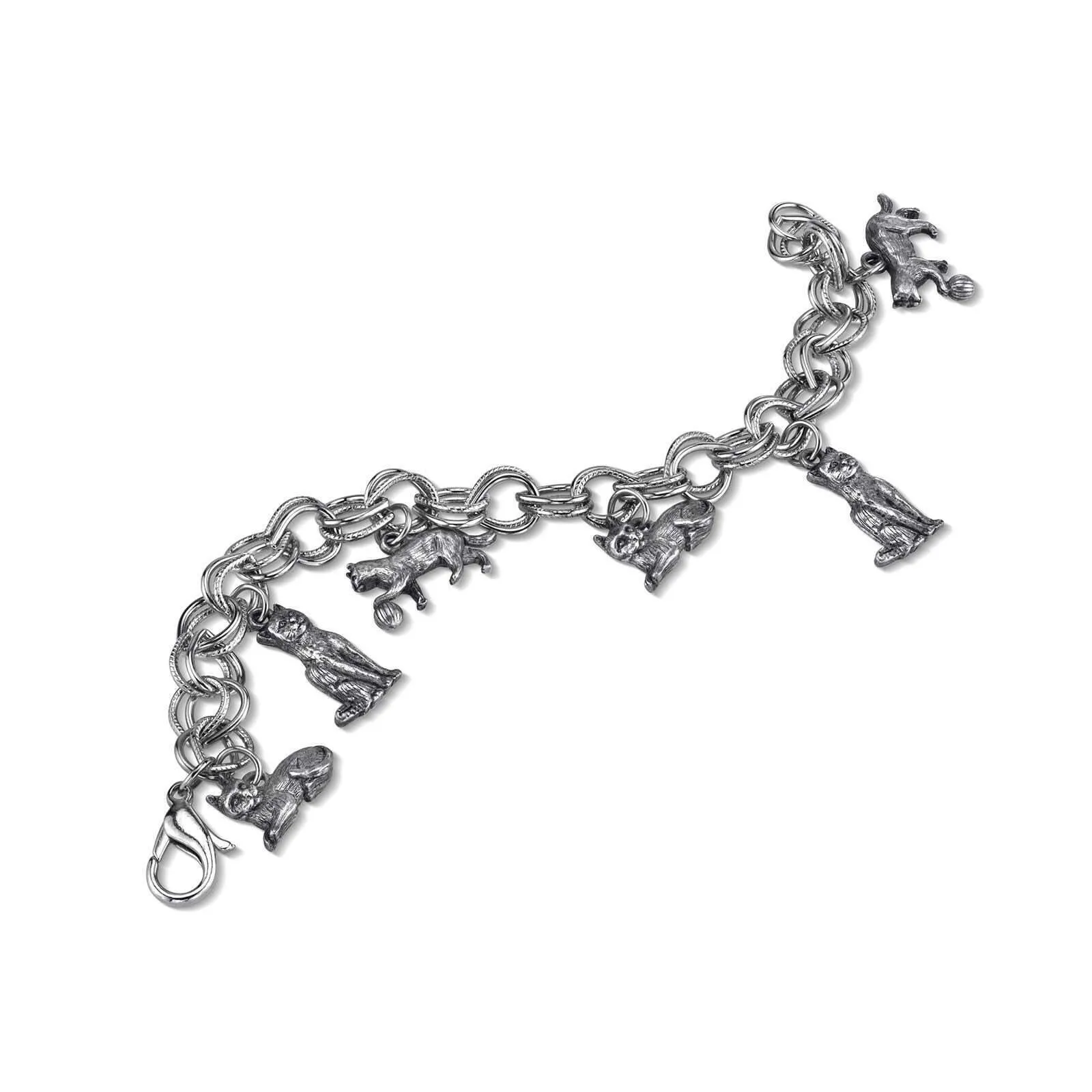 1928 Jewelry Pewter 6 Cat Charm Bracelet 1928 Jewelry