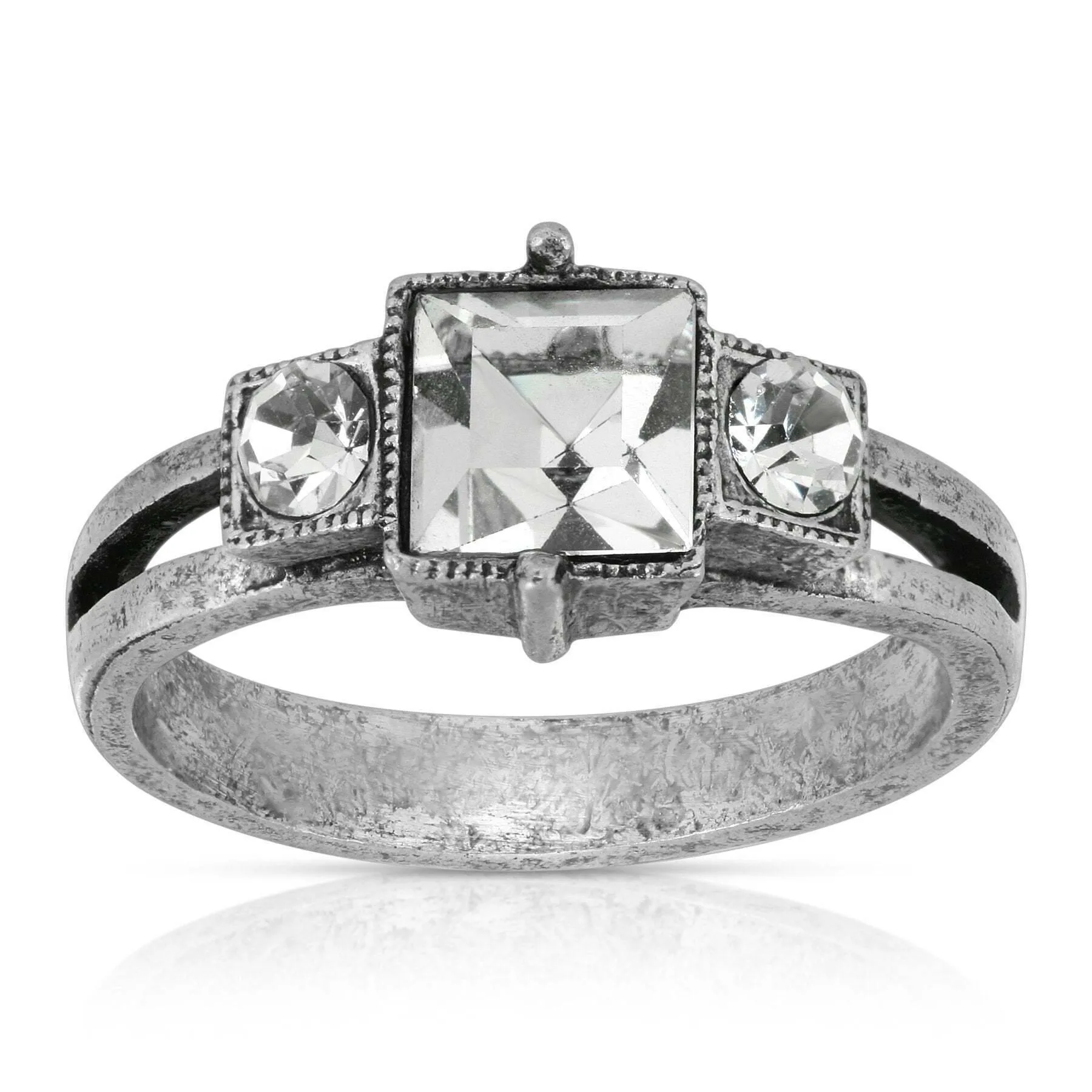 1928 Jewelry Pewter Antique Style Square Crystal Ring Size 7 1928 Jewelry