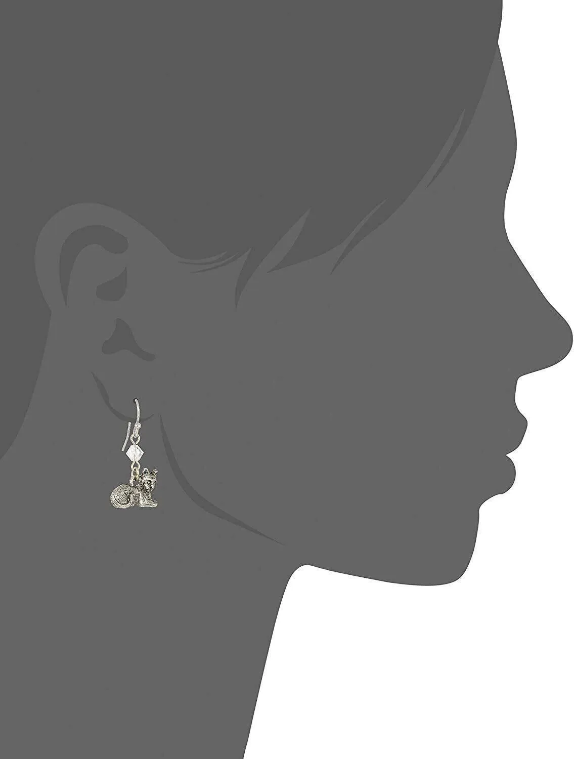 1928 Jewelry Pewter Cat & Austrian Crystal Bead Wire Earrings 1928 Jewelry
