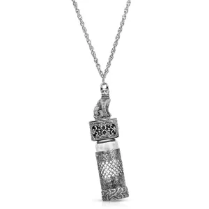 1928 Jewelry Pewter Cat Filigree Screw Cap Vial Necklace For Hand Sanitizer 30" 1928 Jewelry