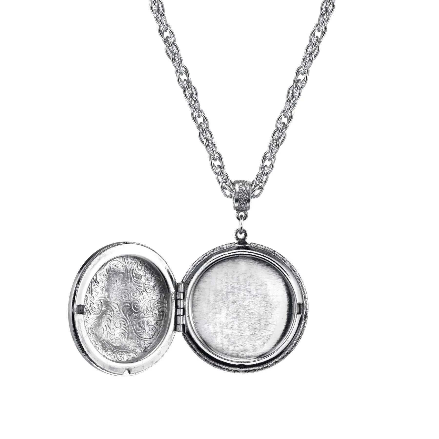 1928 Jewelry Pewter Cat Locket Necklace 30" 1928 Jewelry