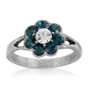 1928 Jewelry Pewter Clear And Dark Blue Crystal Flower Ring Size 7 1928 Jewelry