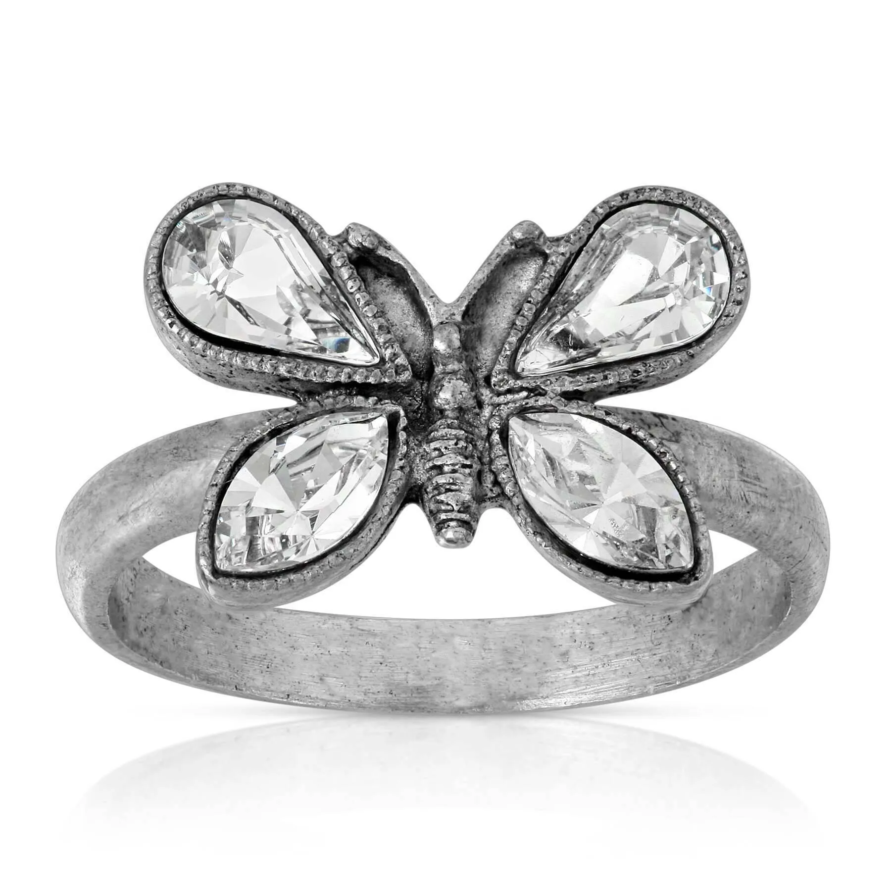 1928 Jewelry Pewter Crystal Butterfly Ring Size 7 1928 Jewelry