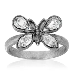 1928 Jewelry Pewter Crystal Butterfly Ring Size 7 1928 Jewelry