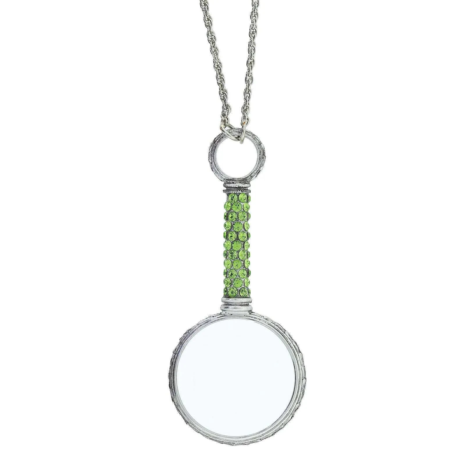 1928 Jewelry Pewter Crystal Magnifying Glass Necklace 30"- Magnification Power: 2-3X 1928 Jewelry
