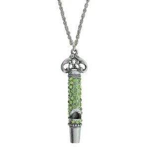 1928 Jewelry Pewter Crystal Pave Decorated Whistle Necklace 30" 1928 Jewelry