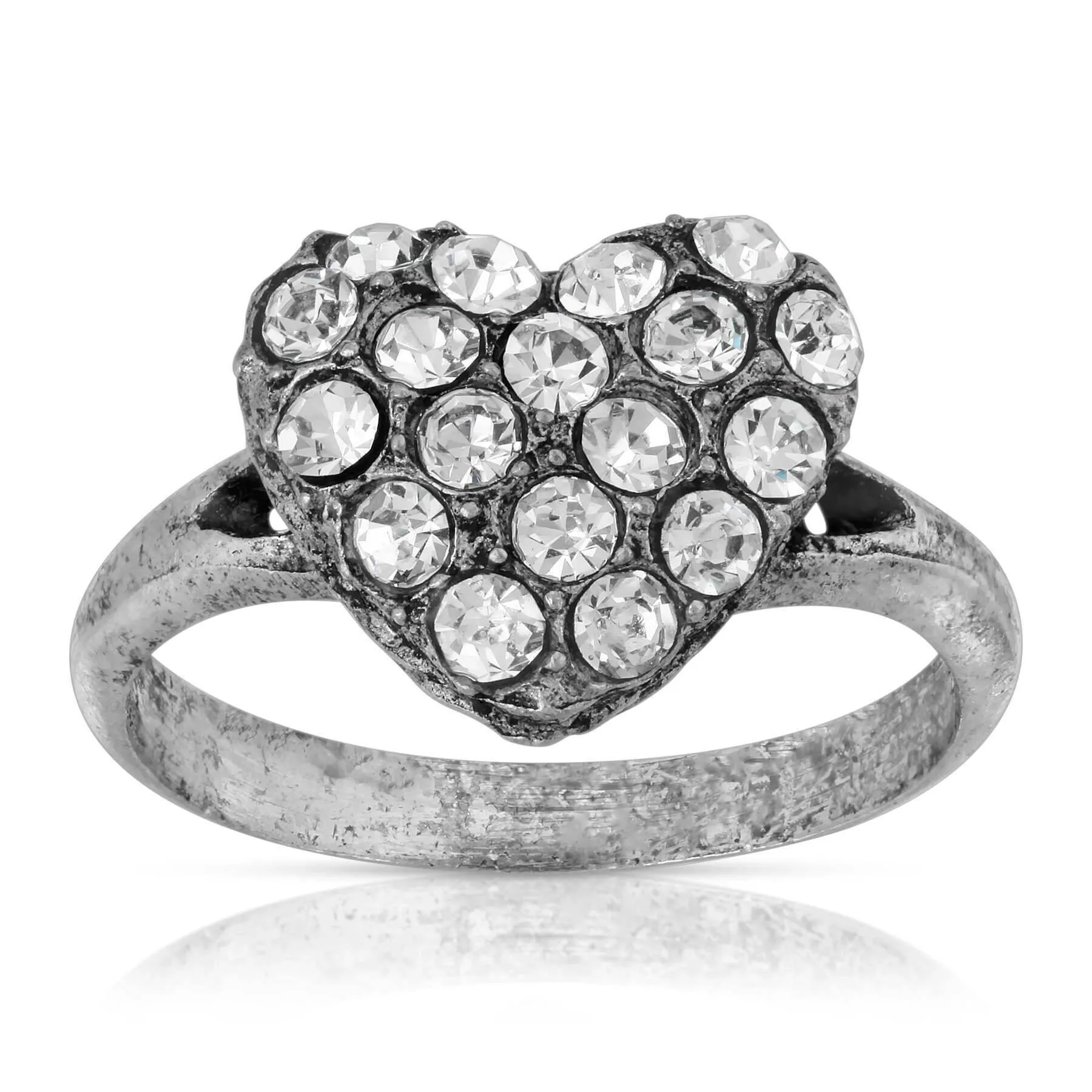 1928 Jewelry Pewter Crystal Pave Heart Ring Size 7 1928 Jewelry