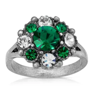 1928 Jewelry Pewter Dark Green And Clear Crystal Ring Size 7 1928 Jewelry