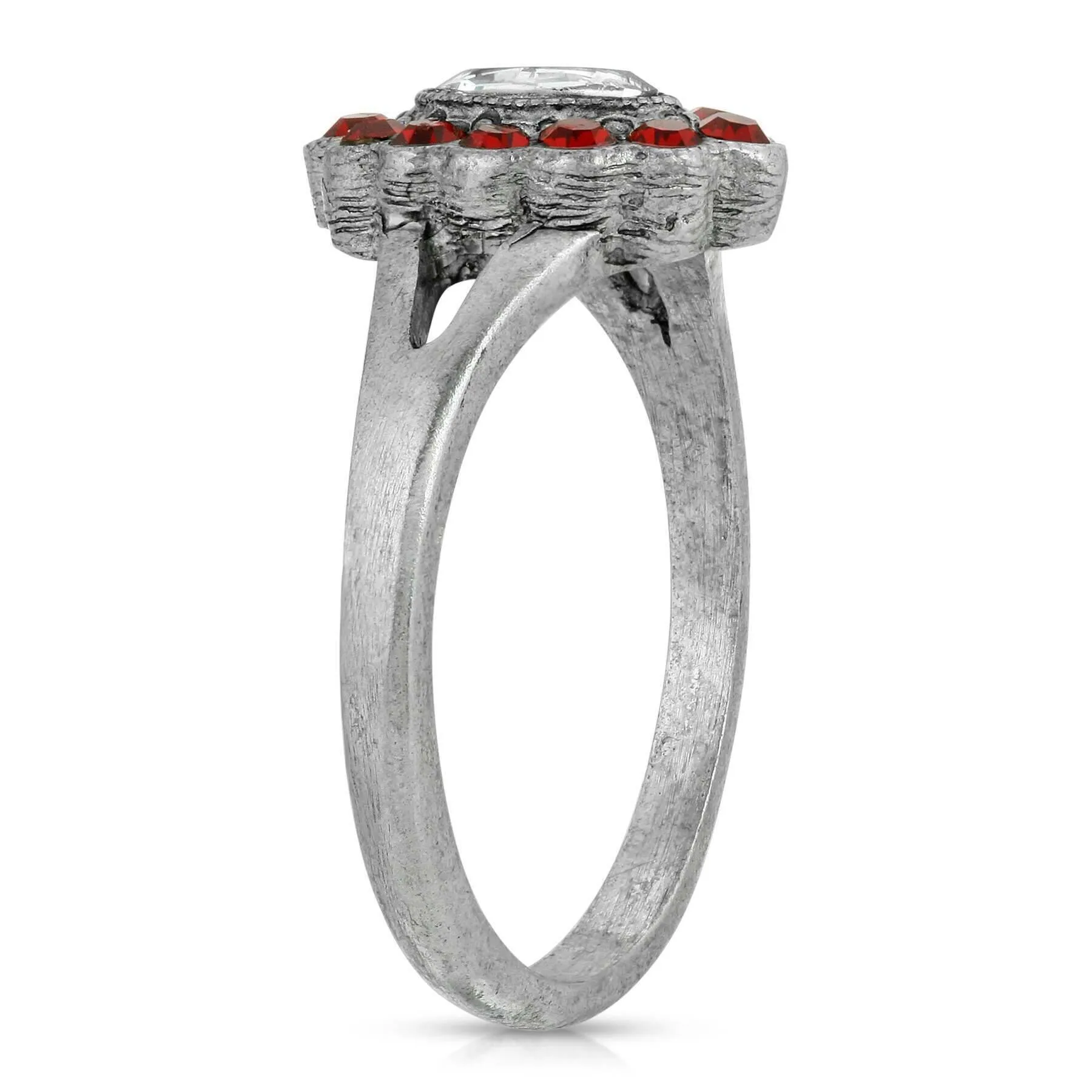 1928 Jewelry Pewter Diamond Shaped Crystal With Red Crystals Ring Size 7 1928 Jewelry