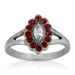 1928 Jewelry Pewter Diamond Shaped Crystal With Red Crystals Ring Size 7 1928 Jewelry