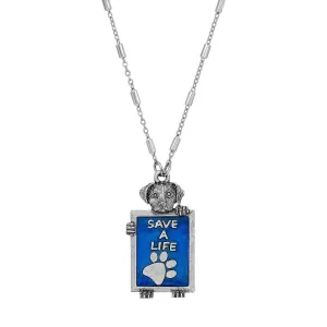 1928 Jewelry Pewter Dog Blue Enamel Save A Life Pendant Necklace 28" 1928 Jewelry