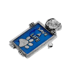 1928 Jewelry Pewter Dog Blue Enamel Save A Life Pin 1928 Jewelry
