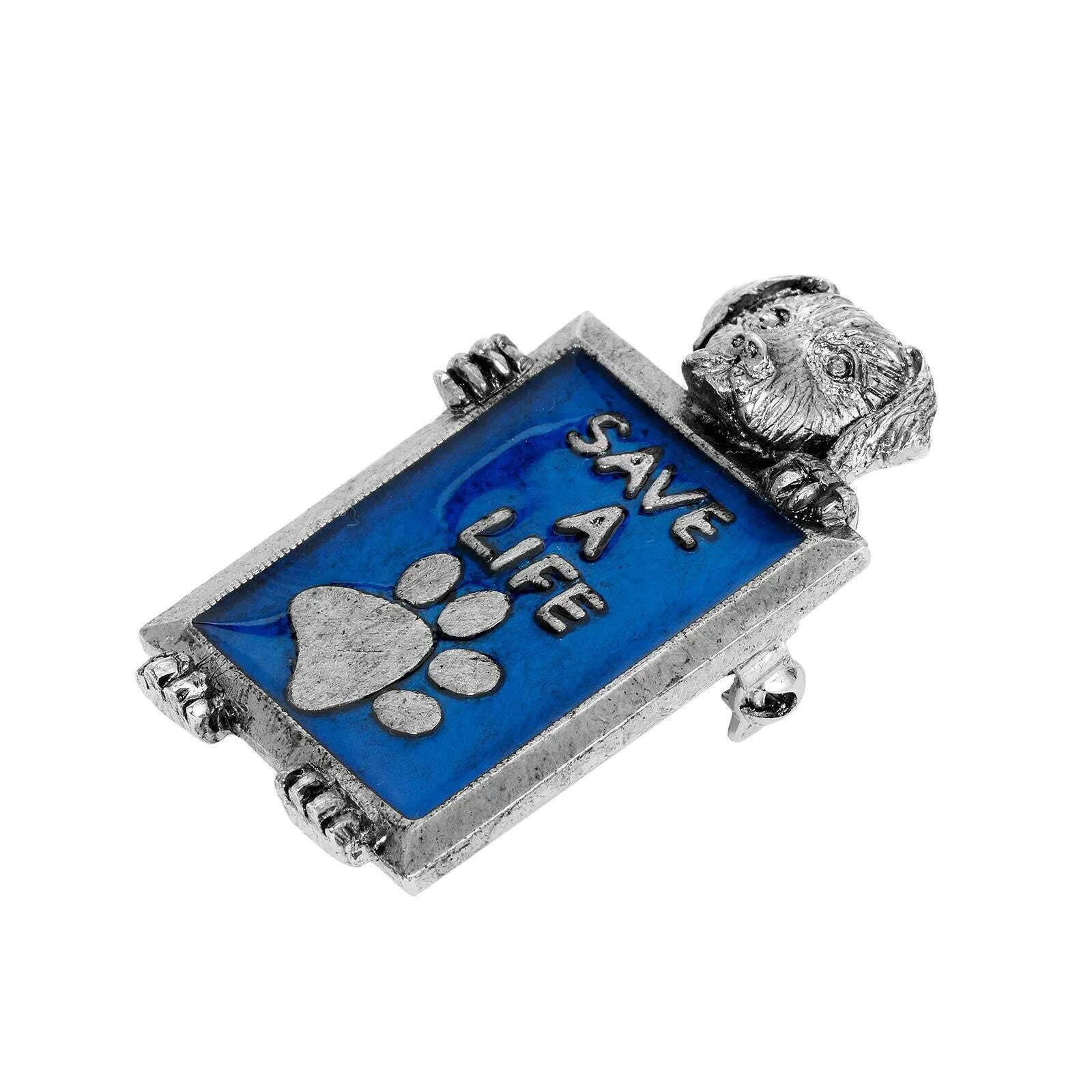 1928 Jewelry Pewter Dog Blue Enamel Save A Life Pin 1928 Jewelry