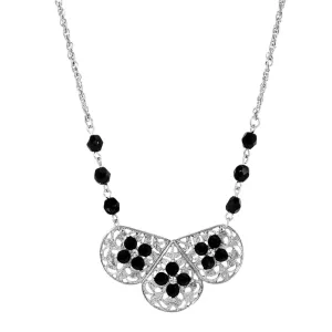 1928 Jewelry Pewter Filigree Black Stone Bead Necklace 16"   3" Extension 1928 Jewelry