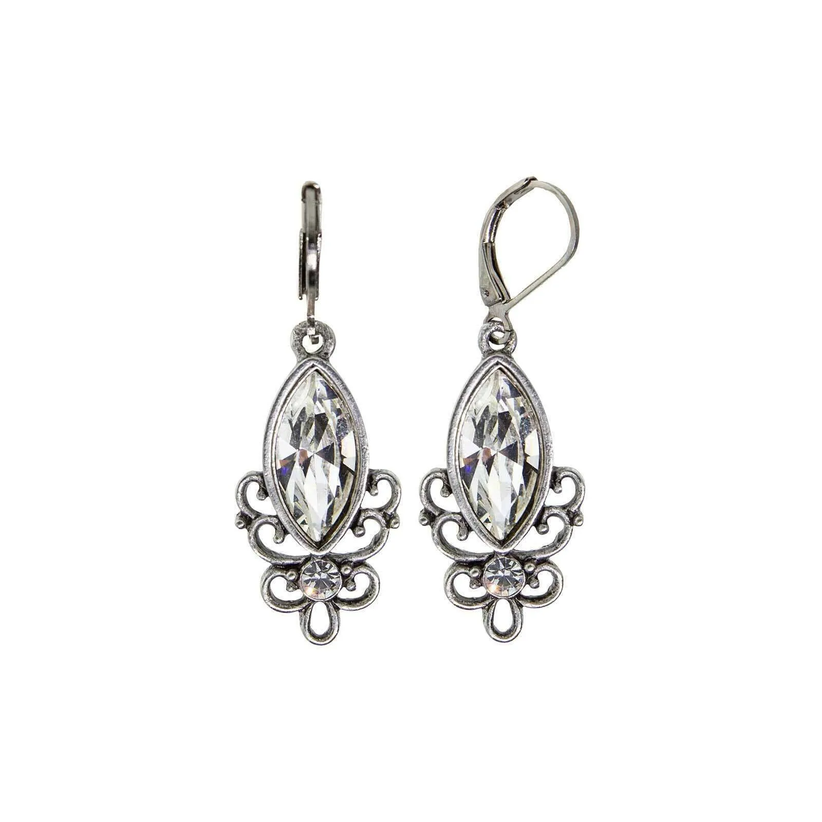 1928 Jewelry Pewter Filigree Drop Earrings 1928 Jewelry