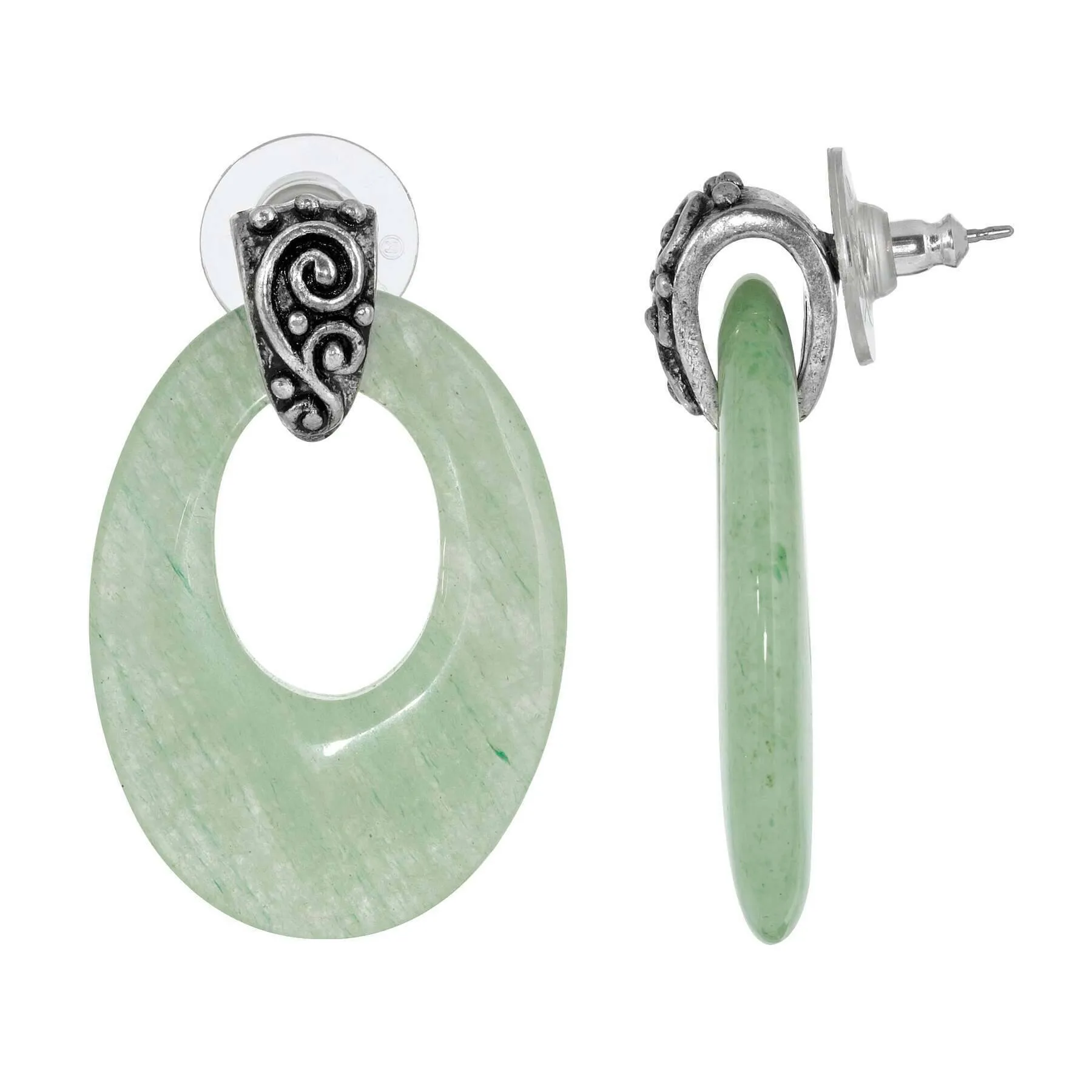 1928 Jewelry Pewter Gemstone Oval Hoop Earrings 1928 Jewelry