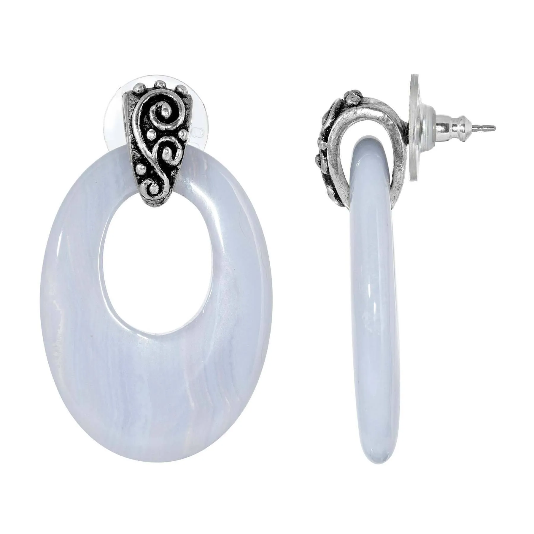 1928 Jewelry Pewter Gemstone Oval Hoop Earrings 1928 Jewelry