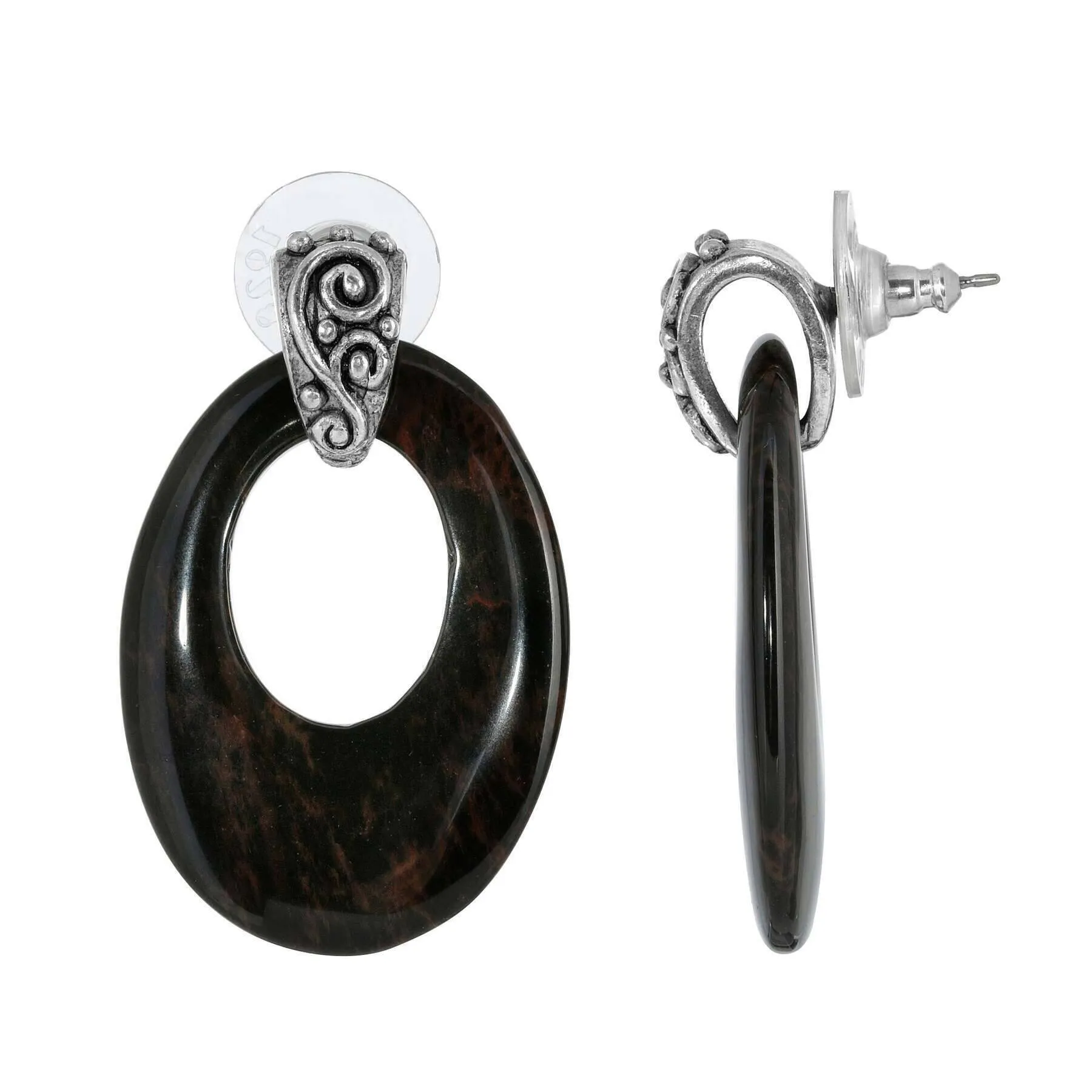 1928 Jewelry Pewter Gemstone Oval Hoop Earrings 1928 Jewelry