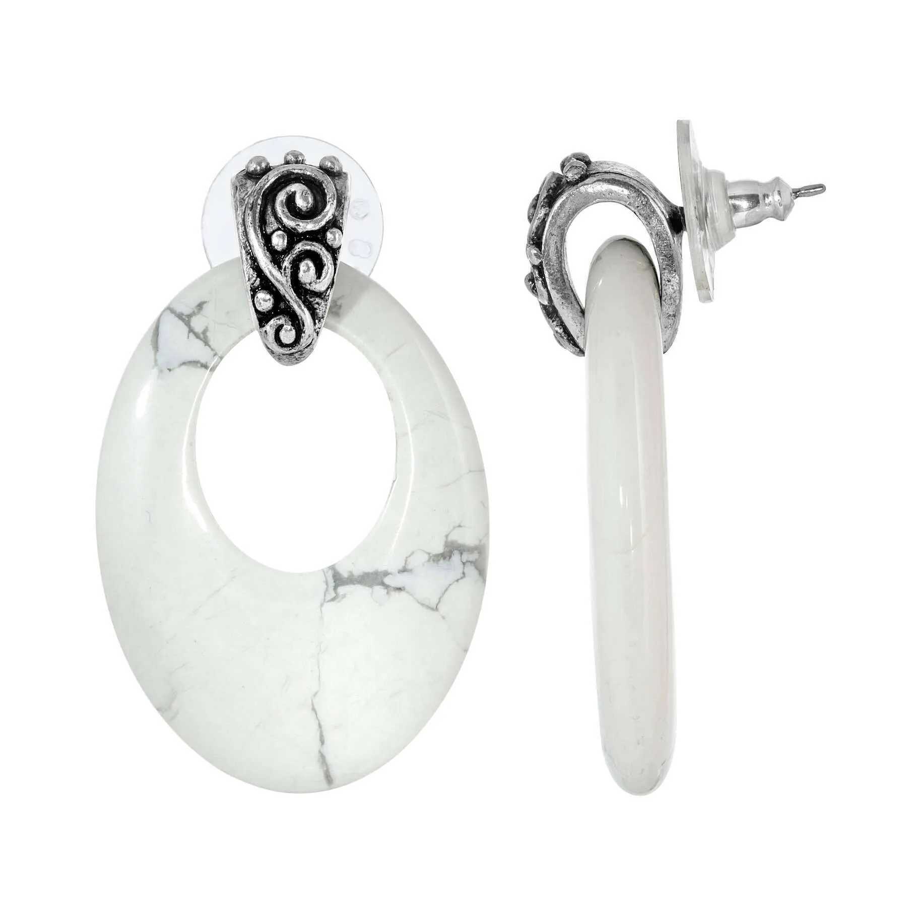 1928 Jewelry Pewter Gemstone Oval Hoop Earrings 1928 Jewelry
