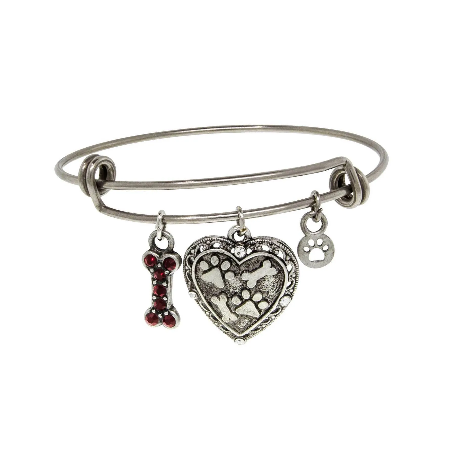 1928 Jewelry Pewter Heart Bone Paw Print Charm Bracelet 1928 Jewelry