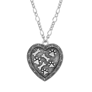 1928 Jewelry Pewter Heart Paws And Bones Pendant Necklace 28" 1928 Jewelry
