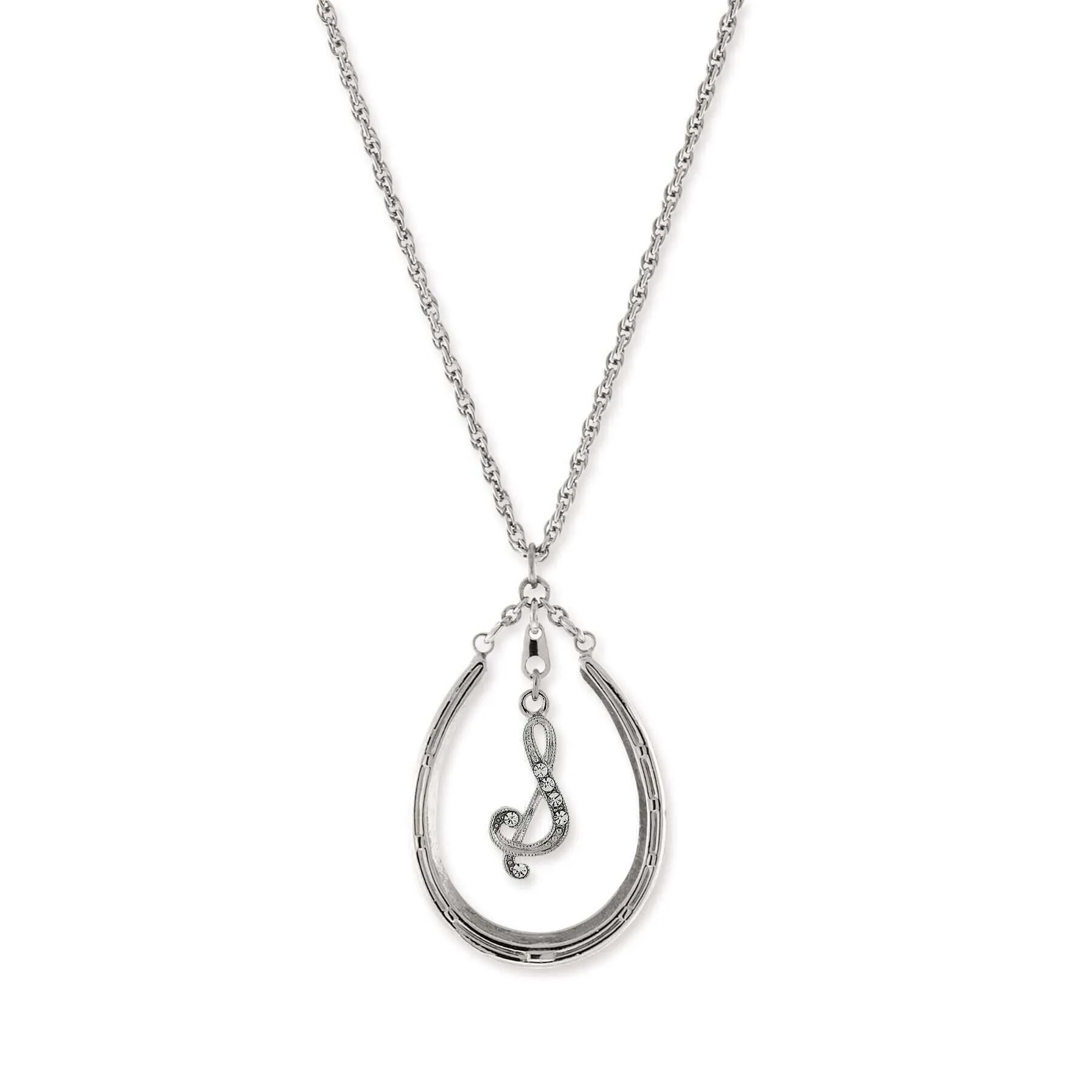 1928 Jewelry Pewter Horseshoe Crystal Initial Necklace 16"   3" Extender 1928 Jewelry