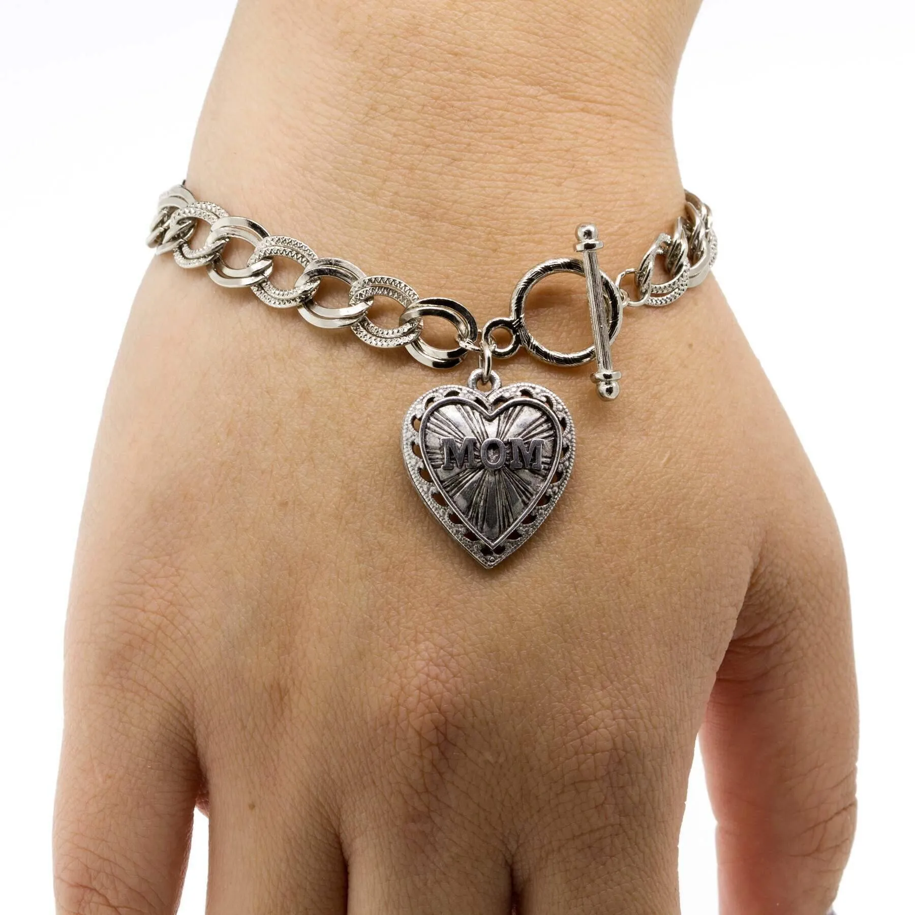 1928 Jewelry Pewter Mom Heart Charm Toggle Bracelet 1928 Jewelry