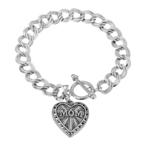 1928 Jewelry Pewter Mom Heart Charm Toggle Bracelet 1928 Jewelry