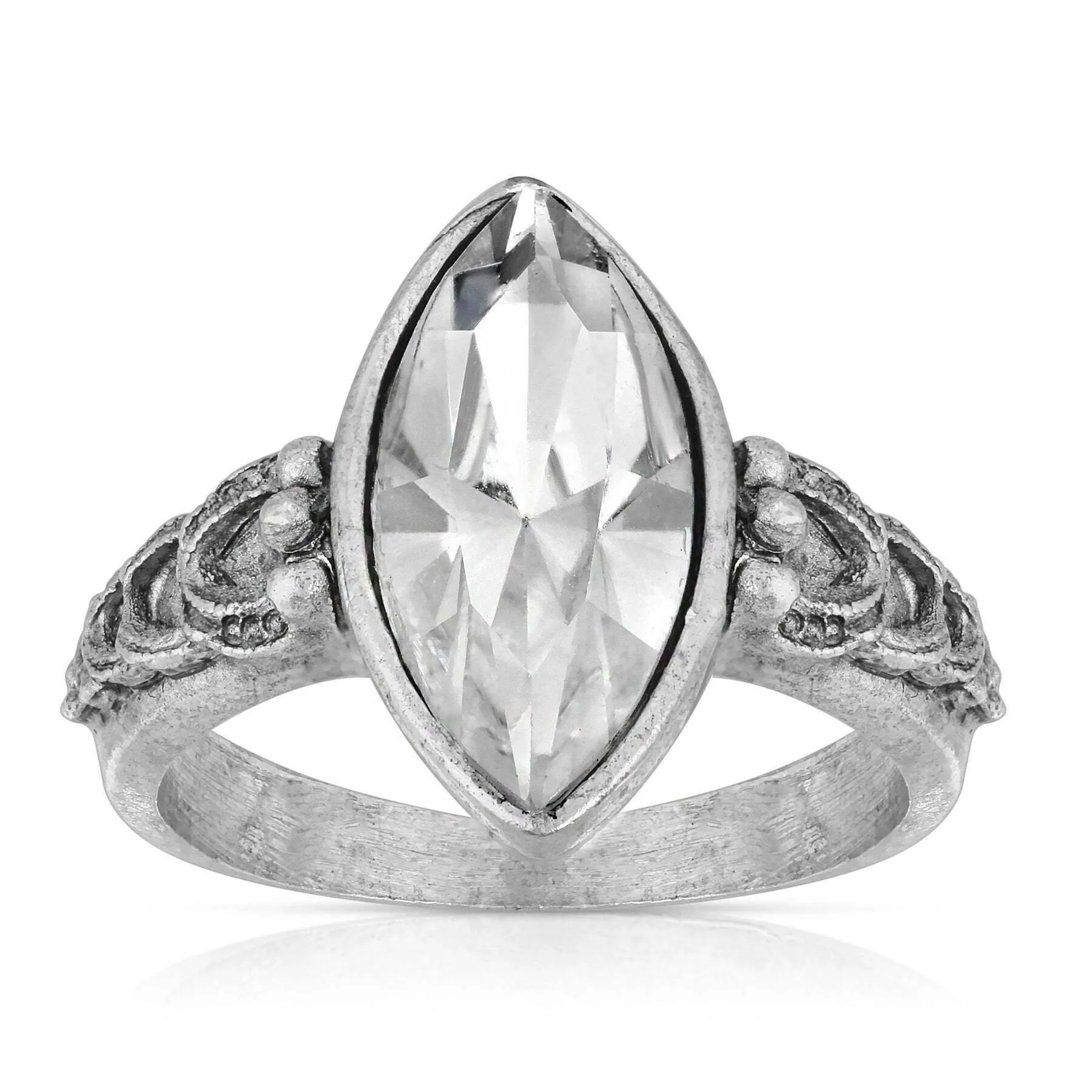 1928 Jewelry Pewter Navette Shaped Crystal Ring Size 7 1928 Jewelry