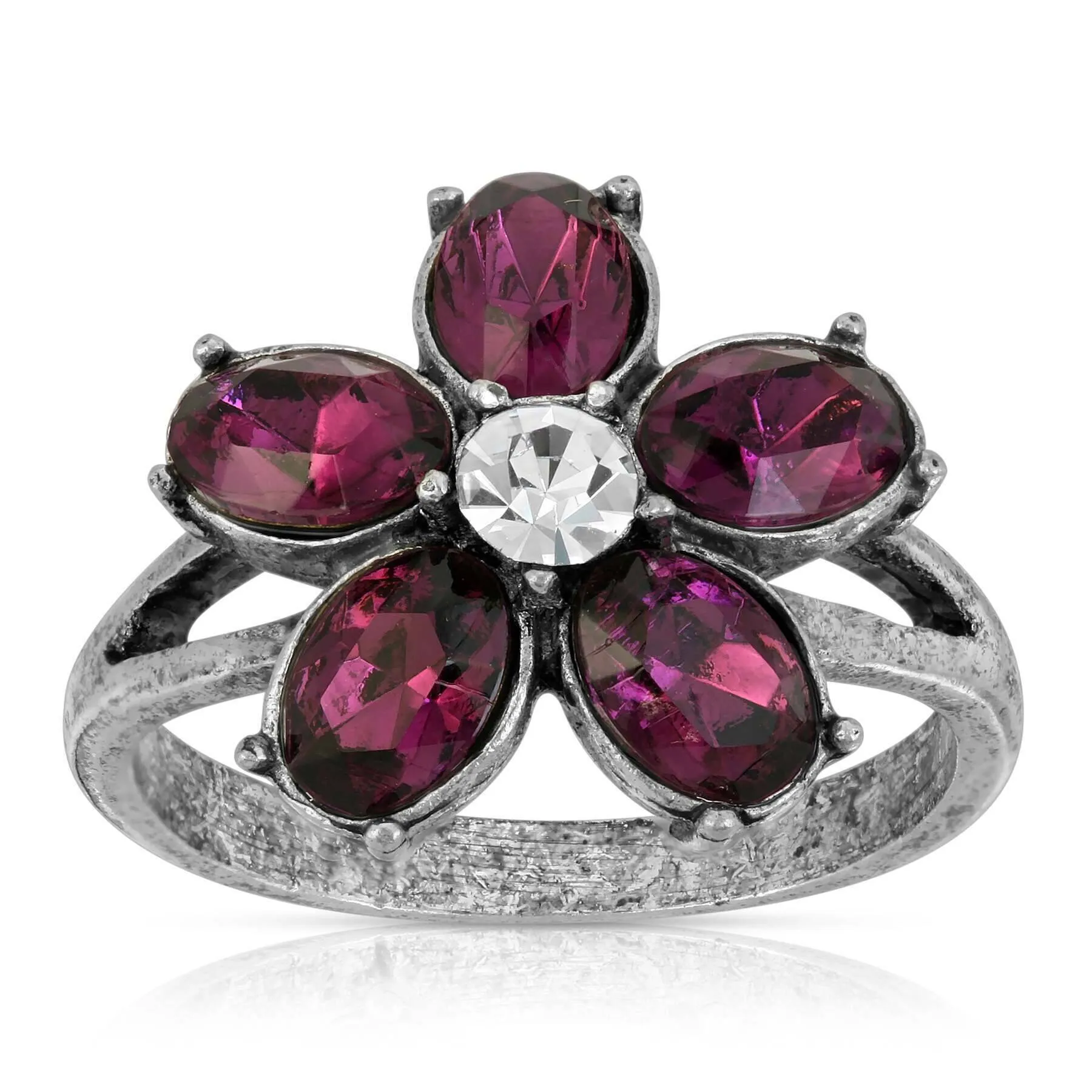 1928 Jewelry Pewter Purple And Clear Crystal Floral Ring Size 7 1928 Jewelry