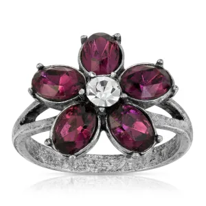 1928 Jewelry Pewter Purple And Clear Crystal Floral Ring Size 7 1928 Jewelry