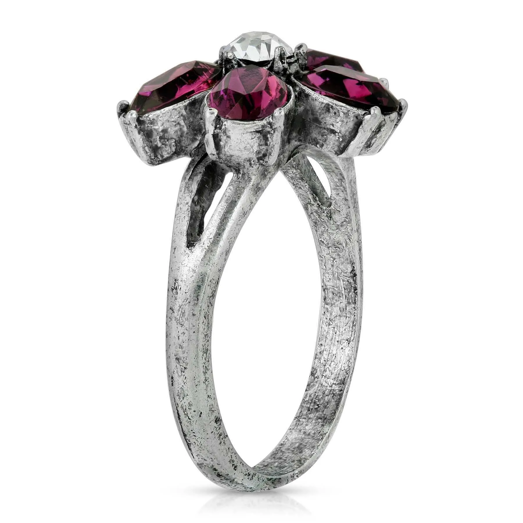 1928 Jewelry Pewter Purple And Clear Crystal Floral Ring Size 7 1928 Jewelry