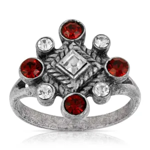 1928 Jewelry Pewter Red & Crystal Diamond Shaped Ring Size 7 1928 Jewelry