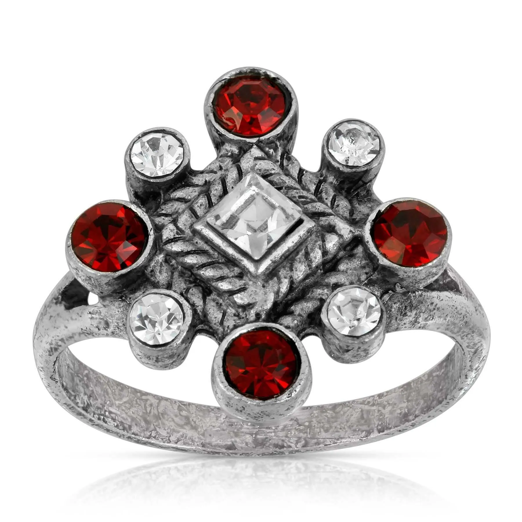 1928 Jewelry Pewter Red & Crystal Diamond Shaped Ring Size 7 1928 Jewelry