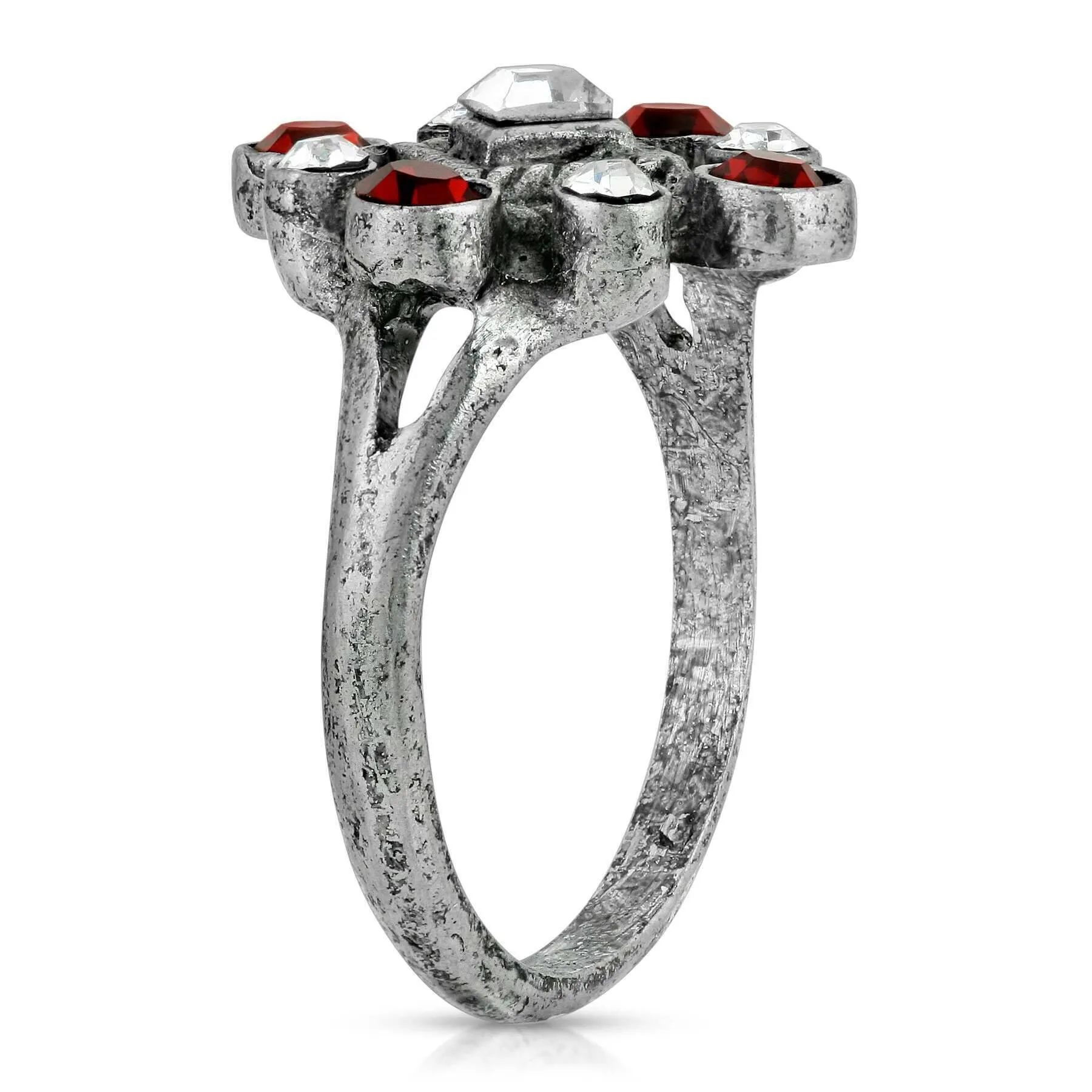 1928 Jewelry Pewter Red & Crystal Diamond Shaped Ring Size 7 1928 Jewelry