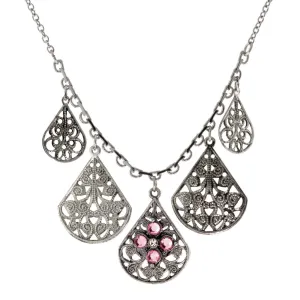1928 Jewelry Pewter Round Crystal Flower Multi Teardrop Necklace 16"   3" Extender 1928 Jewelry