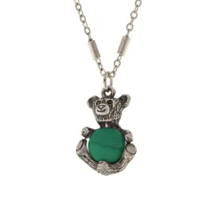 1928 Jewelry Pewter Round Gemstone Teddy Bear Pendant Necklace 16"   3" Extender 1928 Jewelry