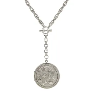 1928 Jewelry Pewter Round Heart Paws And Bones Drop Locket Necklace 28" 1928 Jewelry