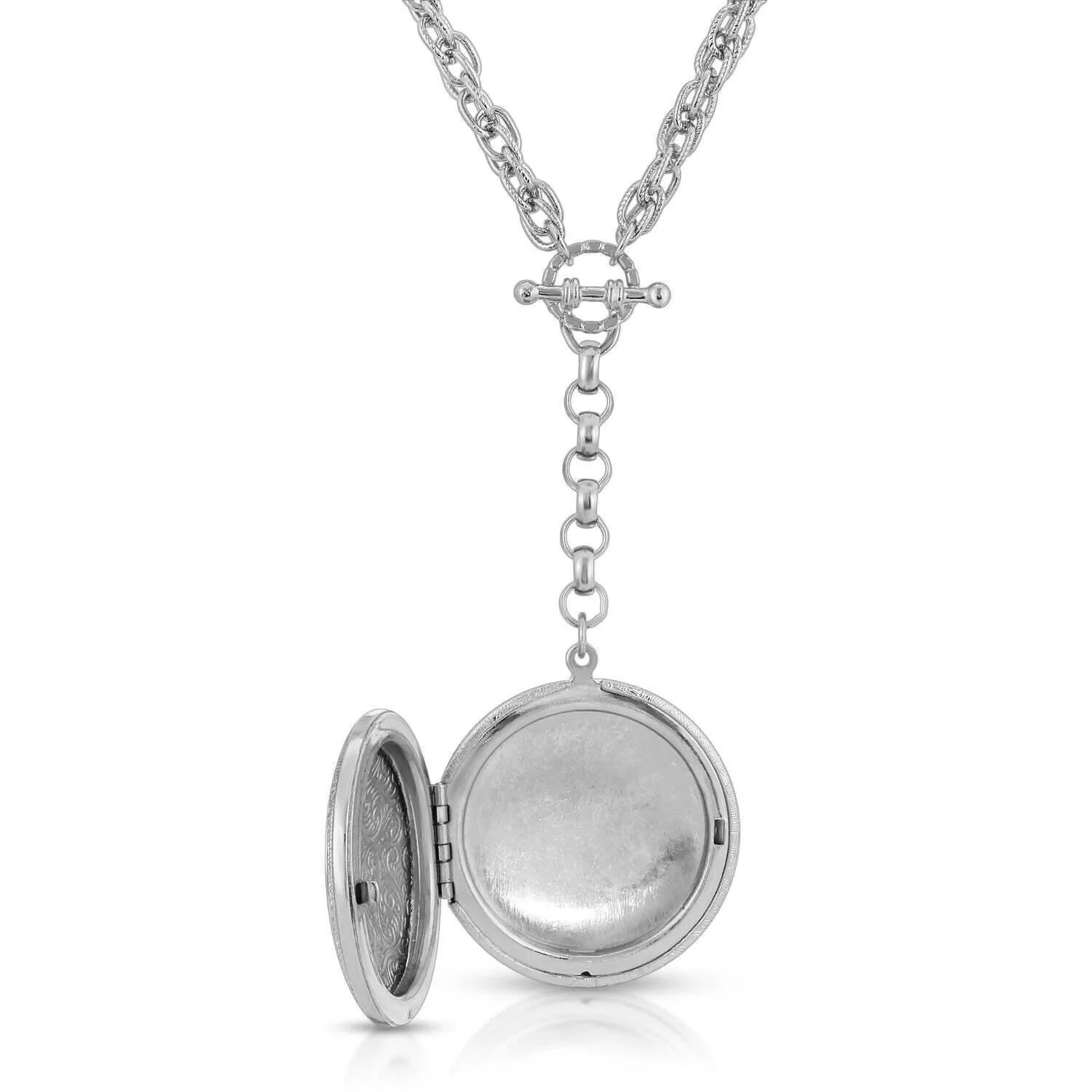 1928 Jewelry Pewter Round Heart Paws And Bones Drop Locket Necklace 28" 1928 Jewelry