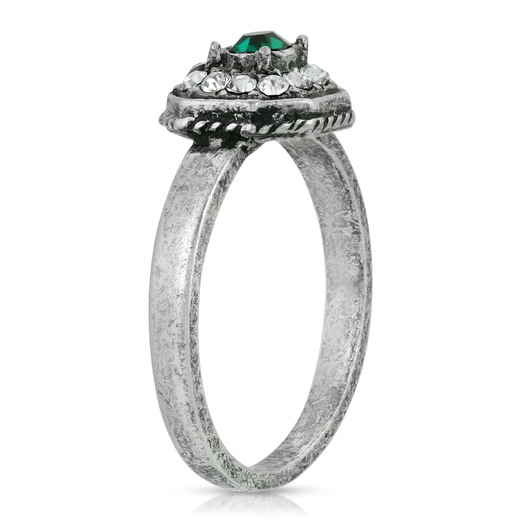 1928 Jewelry Pewter With Green And Clear Crystals Octagon Shaped Ring Size 7 1928 Jewelry
