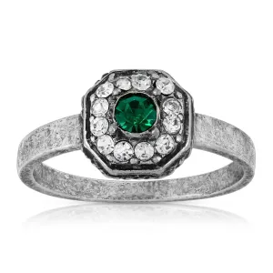 1928 Jewelry Pewter With Green And Clear Crystals Octagon Shaped Ring Size 7 1928 Jewelry