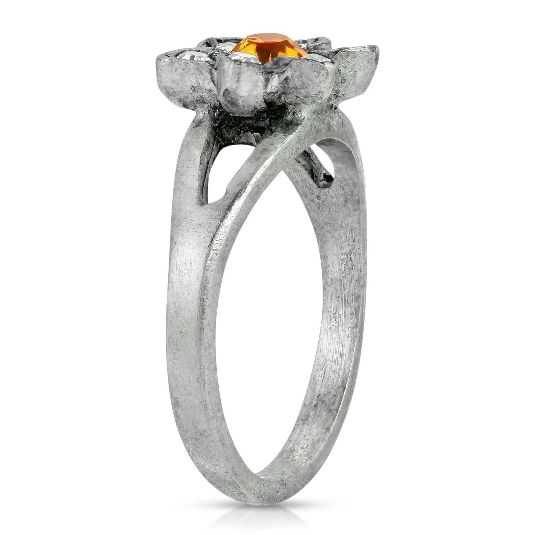 1928 Jewelry Pewter Yellow And Clear Crystal Floral Ring Size 7 1928 Jewelry