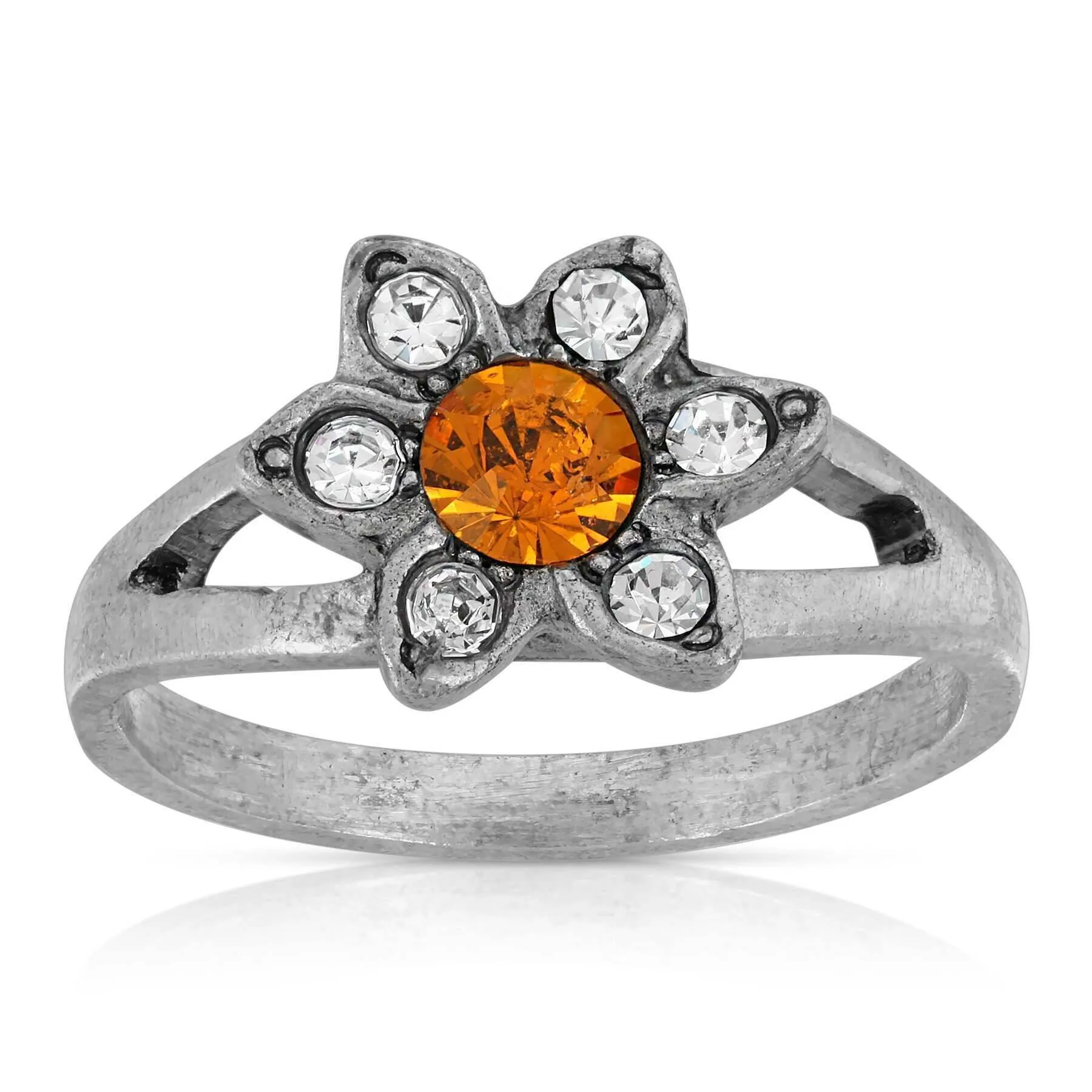 1928 Jewelry Pewter Yellow And Clear Crystal Floral Ring Size 7 1928 Jewelry