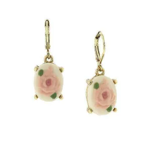 1928 Jewelry Pink And Ivory Porcelain Rose Cameo Drop Earrings 1928 Jewelry