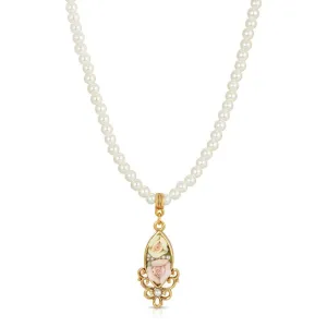 1928 Jewelry Pink and Yellow Porcelain Rose 4mm Faux Pearl Strand Drop Necklace 15"   3" Extender 1928 Jewelry