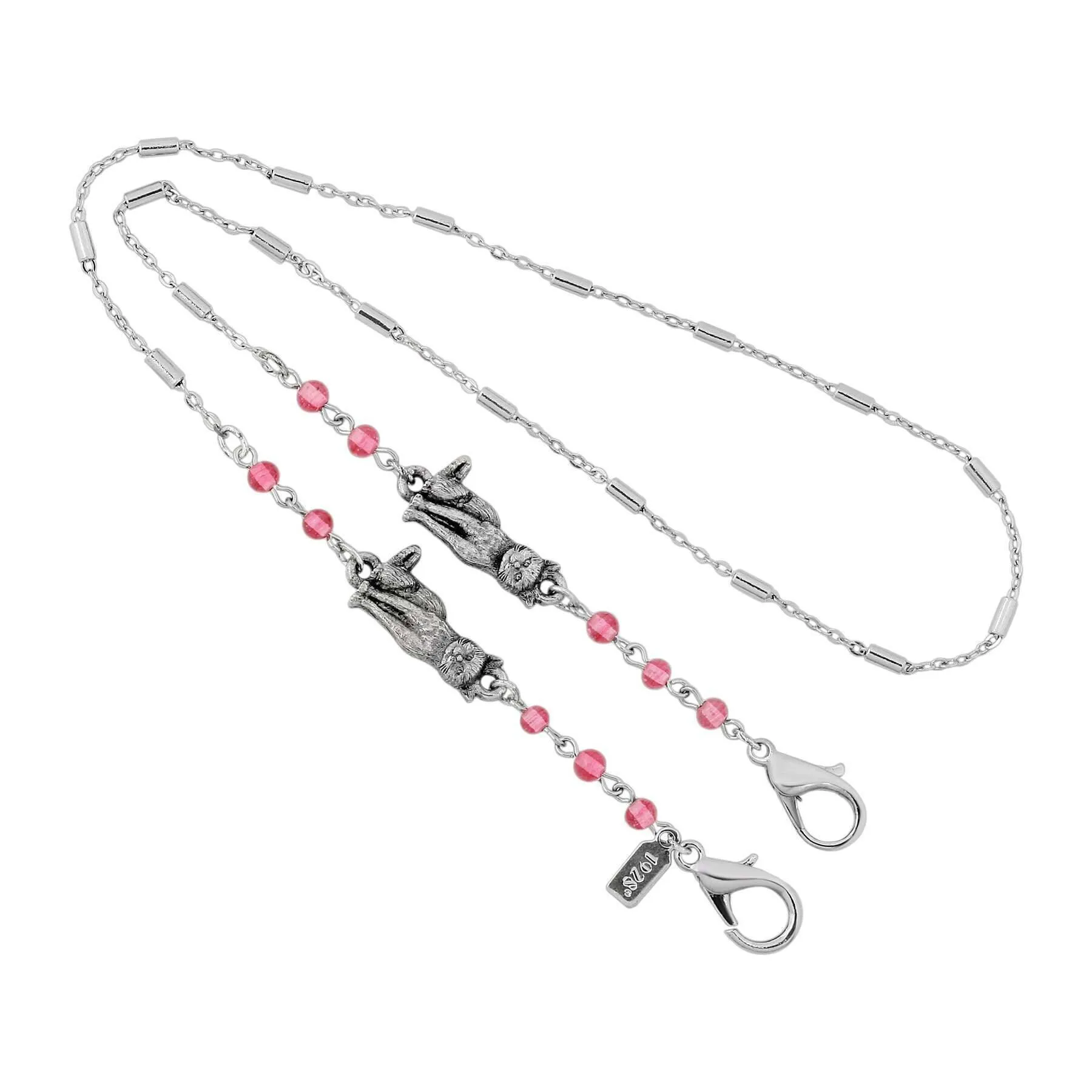 1928 Jewelry Pink Bead Cat Face Mask Chain Holder 22 Inch 1928 Jewelry