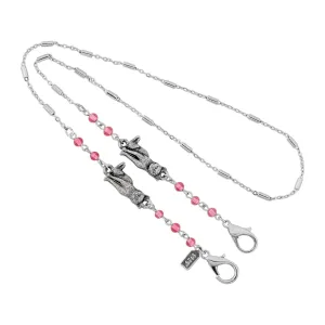 1928 Jewelry Pink Bead Cat Face Mask Chain Holder 22 Inch 1928 Jewelry