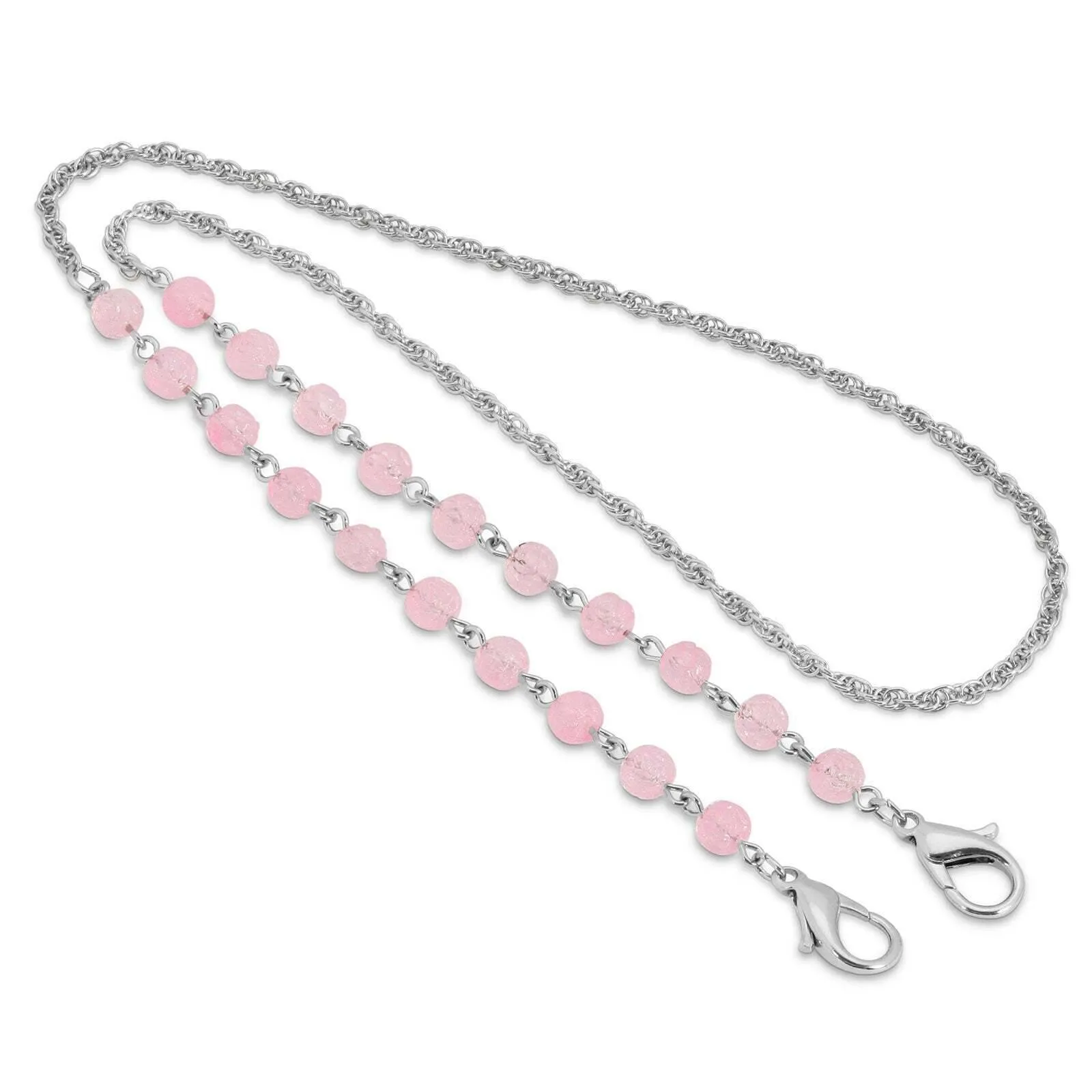 1928 Jewelry Pink Beaded Face Mask Chain Holder 22 Inch 1928 Jewelry