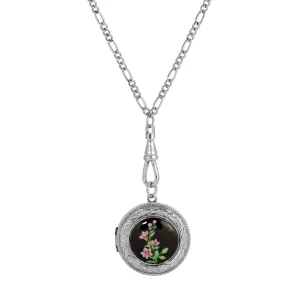 1928 Jewelry Pink Blossoms Swivel Round Locket Pendant Necklace 28" 1928 Jewelry